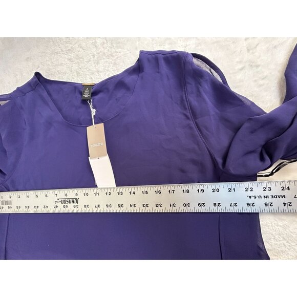Black Label by Chico's Womens Layered Open Sleeve Woven Blouse Size 2 Purple New - Picture 7 of 8
